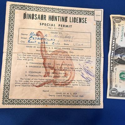 DINOSAUR HUNTING LICENSE, VERNAL, UT