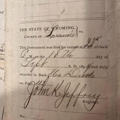 1894 WARRANTY QUIT CLAIM DEED WYOMING