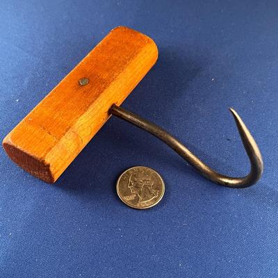 ANTIQUE MEAT HOOK WOOD HANDLE