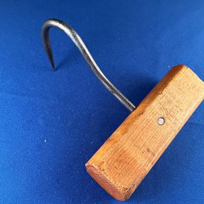 ANTIQUE MEAT HOOK WOOD HANDLE