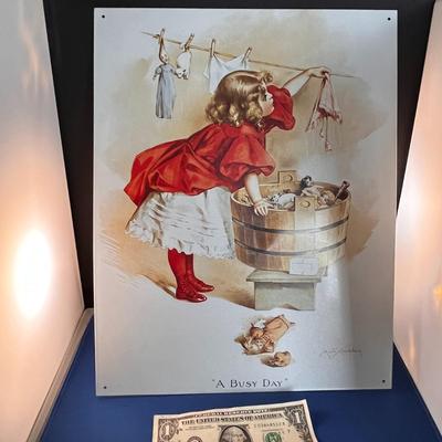 TIN LITHO IVORY SOAP GIRL METAL SIGN