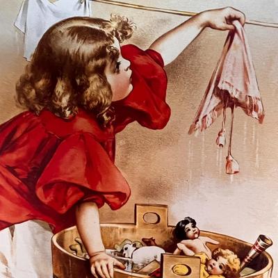 TIN LITHO IVORY SOAP GIRL METAL SIGN