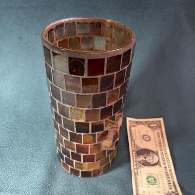 MOSAIC DESIGN GLASS PILLAR CANDLE HOLDER