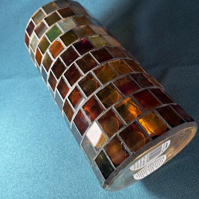 MOSAIC DESIGN GLASS PILLAR CANDLE HOLDER