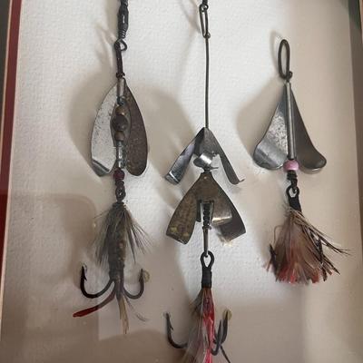 VINTAGE ANTIQUE FISHING LURES IN FRAME