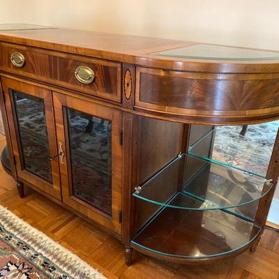 All wood vintage Heckman lighted storage sofa cabinet