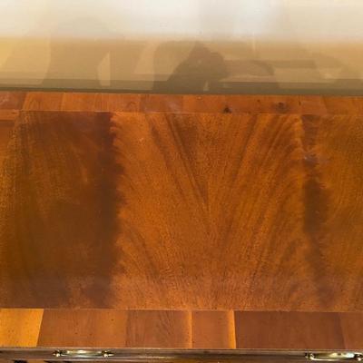 All wood vintage Heckman lighted storage sofa cabinet