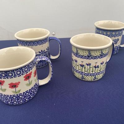 4 Pc Polish Pottery Mug Set
