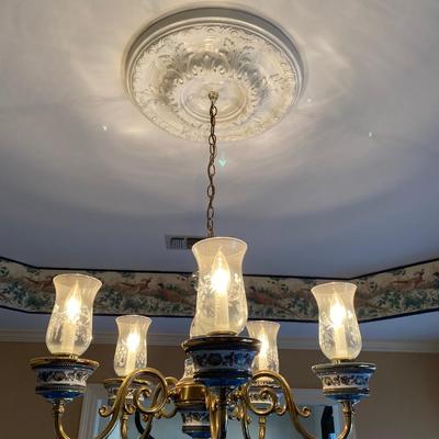 Vintage ceramic and brass 5-light chandelier