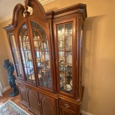 Solid wood, vintage triple lighted china cabinet
