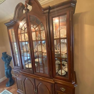 Solid wood, vintage triple lighted china cabinet