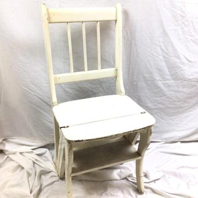 1411 Vintage White Painted Chair / Step Stool / Ladder