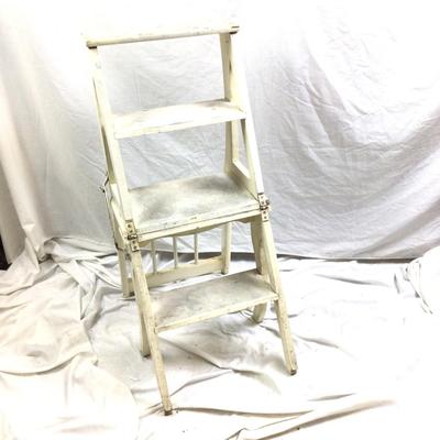 1411 Vintage White Painted Chair / Step Stool / Ladder