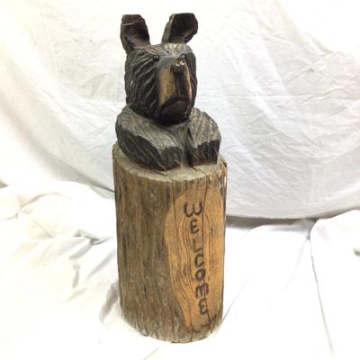 1413 Vintage Carved Welcome Bear Statue.