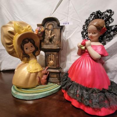 vintage cermaics - Girl with musical clock and girl with umbrella