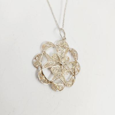 . 925 SILVER FILIGREE WIRED PENDANT NECKLACE