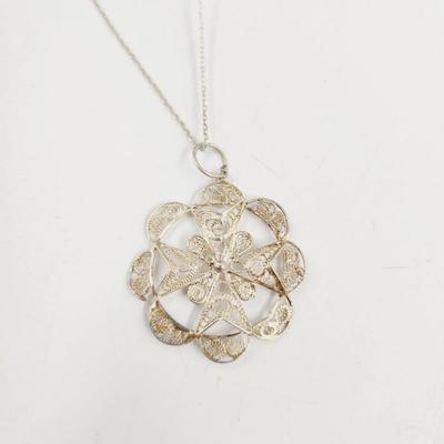 . 925 SILVER FILIGREE WIRED PENDANT NECKLACE