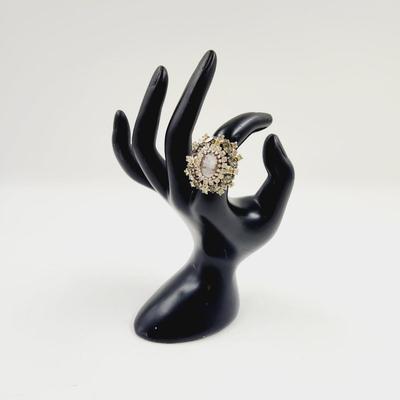 VINTAGE HOBE CAMEO SILVER TONE RING PERIDOT & CRYSTAL RING