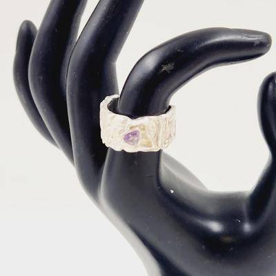 HAND CRAFTED SILVER W/ PURPLE STONE RING SIZE 7