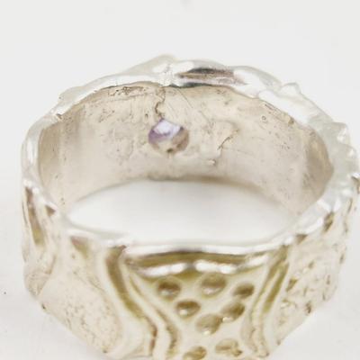 HAND CRAFTED SILVER W/ PURPLE STONE RING SIZE 7
