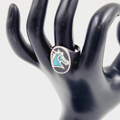 .925 SILVER HORSE TURQUOISE FLECKED RING SIZE 11