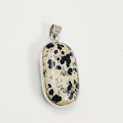 CUTE SILVERTONE FAUX DALMATIAN STONE PENDANT