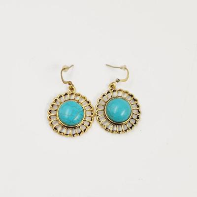 GOLD TONED FAUX TURQUOISE HANGING EARRINGS