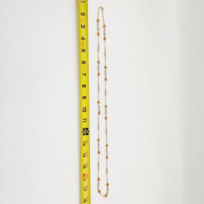 CUTE GOLD TONED & AMBER / PEARL COLORED NECKLACE