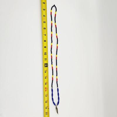 NATIVE STYLE BEADED NECKLACE W/ METAL FEATHER