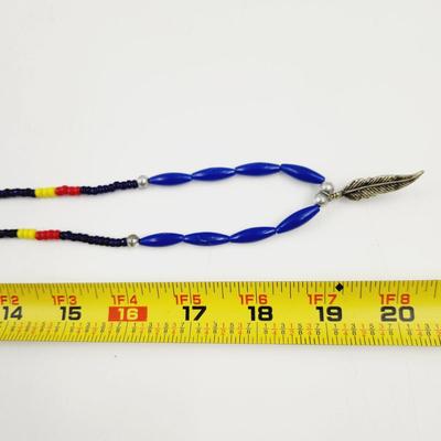 NATIVE STYLE BEADED NECKLACE W/ METAL FEATHER