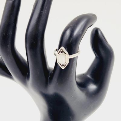 CUTE SILVER TONED & MOON STONE RING SIZE 6.5