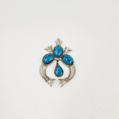 SILVER TONE & FAUX TURQUOISE ECLECTIC PENDANT