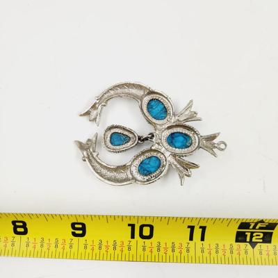 SILVER TONE & FAUX TURQUOISE ECLECTIC PENDANT