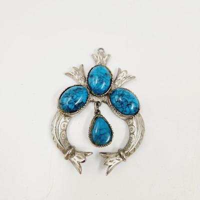 SILVER TONE & FAUX TURQUOISE ECLECTIC PENDANT