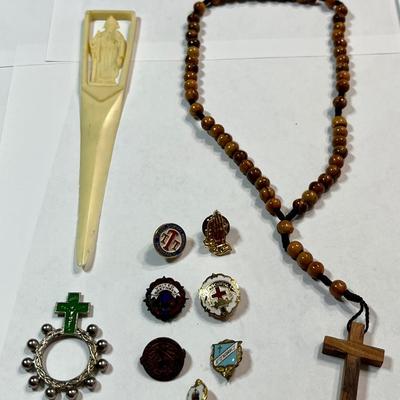 10 Assorted Religious Rosary, Pins and More
