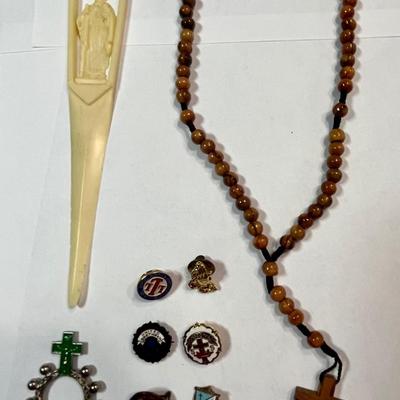 10 Assorted Religious Rosary, Pins and More
