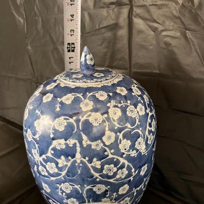 Lot of 3 Vintage Chinese Blue and White Glazed Lidded Vessels