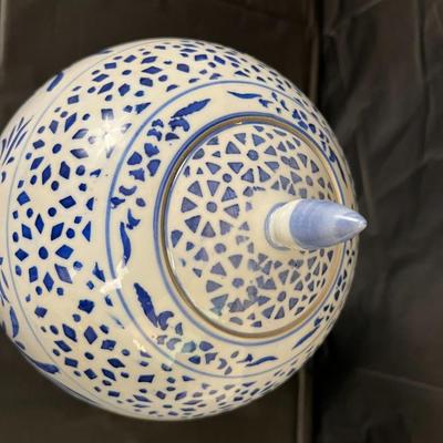 Lot of 3 Vintage Chinese Blue and White Glazed Lidded Vessels