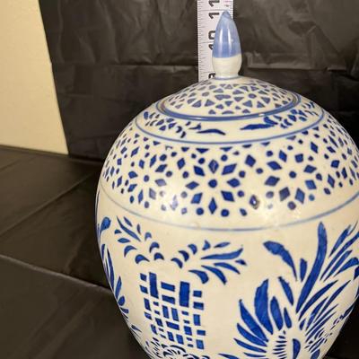Lot of 3 Vintage Chinese Blue and White Glazed Lidded Vessels