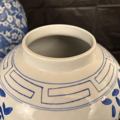 Lot of 3 Vintage Chinese Blue and White Glazed Lidded Vessels