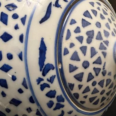 Lot of 3 Vintage Chinese Blue and White Glazed Lidded Vessels