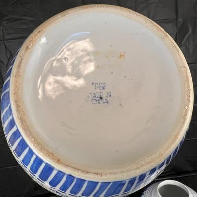 Lot of 3 Vintage Chinese Blue and White Glazed Lidded Vessels