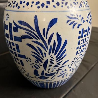 Lot of 3 Vintage Chinese Blue and White Glazed Lidded Vessels