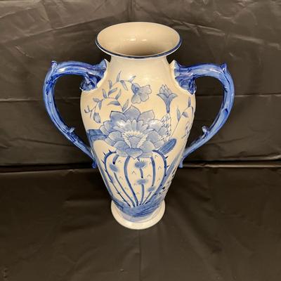 Beautiful Bombay China Blue and White Glazed Amphorae Vase with Handles