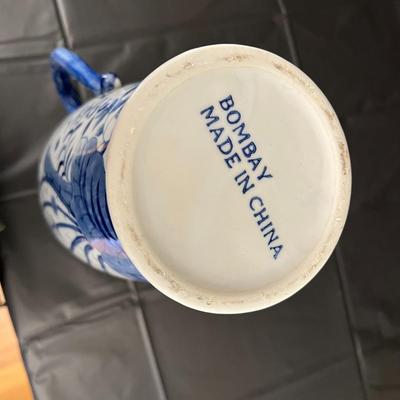 Beautiful Bombay China Blue and White Glazed Amphorae Vase with Handles