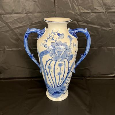 Beautiful Bombay China Blue and White Glazed Amphorae Vase with Handles