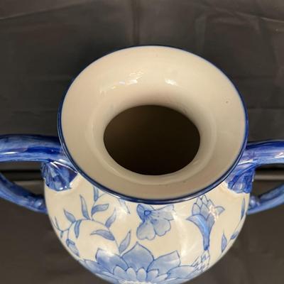 Beautiful Bombay China Blue and White Glazed Amphorae Vase with Handles