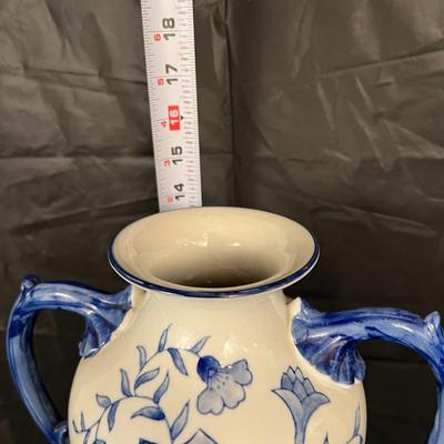 Beautiful Bombay China Blue and White Glazed Amphorae Vase with Handles