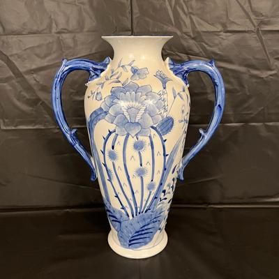 Beautiful Bombay China Blue and White Glazed Amphorae Vase with Handles