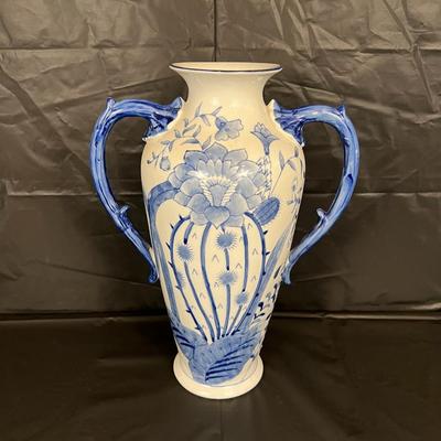 Beautiful Bombay China Blue and White Glazed Amphorae Vase with Handles